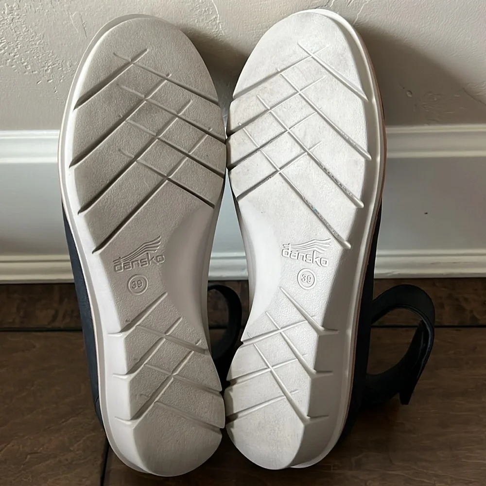 Dansko Black Leather Wedge Mary Janes with White Soles